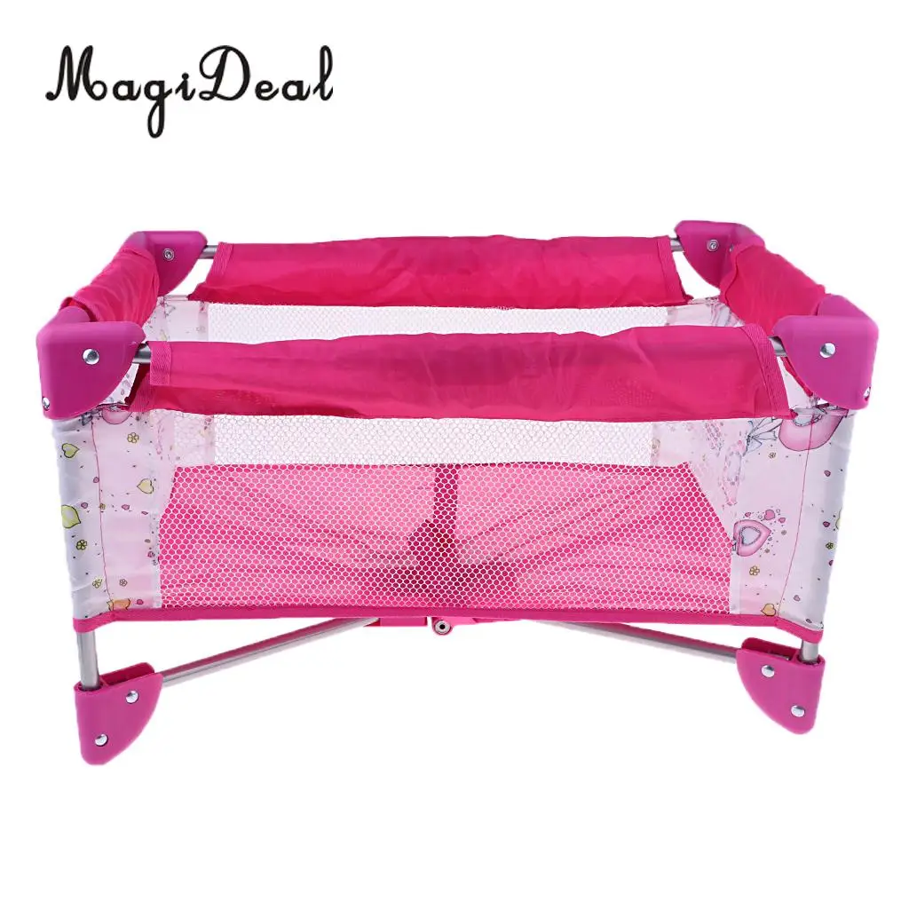  Dollhouse Simulation Baby Doll Crib Bed with Carry Bag Nursery Room Furniture Doll Accessories Kids