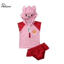 Комплект из 2 предметов для маленьких девочек; цельный купальный костюм с капюшоном для маленьких девочек; купальный костюм для маленьких девочек; комплект бикини; купальный костюм