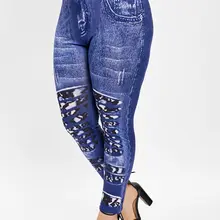 Wipalo размера плюс 5XL имитация джинсы из денима с принтом женские лосины, обтягивающие Джеггинсы штаны плотные леггинсы для девочек большой Размеры XXXXL XXXL XXL