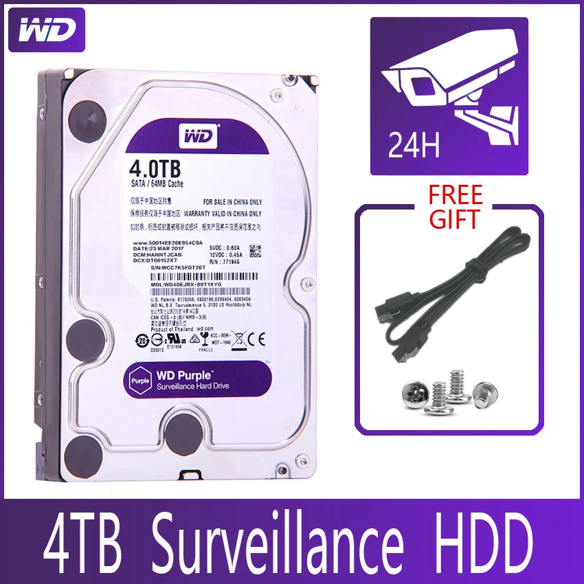 Wd Purple Surveillance 4tb Hard Drive Disk Sata Iii 64m 3.5" Hdd Hd Harddisk For Security System