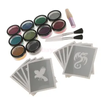 

Waterproof Diamond Temporary Body Art Face Paint Shimmer Glitter Loose Powder Tattoo with Stencils Brushes Tools Set