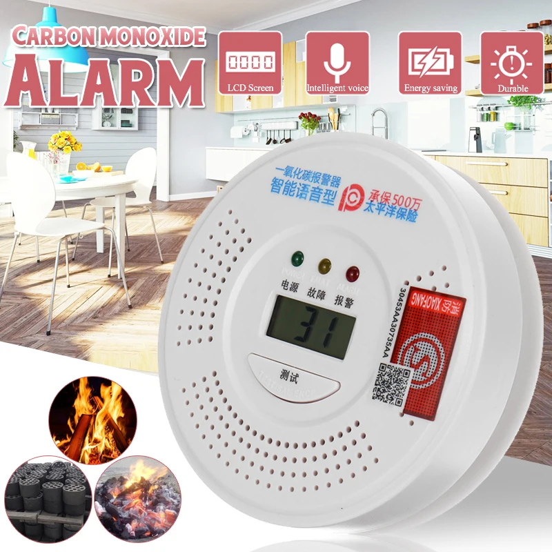 

CO Gas Sensor Detector Carbon Monoxide Poisoning Alarm Detector LCD Photoelectric Independent 85dB Warning High Sensitive