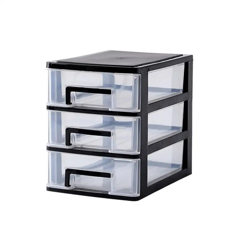 

3 Layers Transparent Desktop Drawer Type Plastic Mini Cosmetics Storage Organizer Sundries Holder (Black and Transparent)