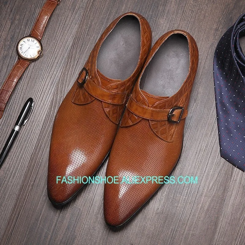 

High Top Genuine leather Mens Forma Business Shoes Buckle Wedding Party Dress Shoes Flat heel