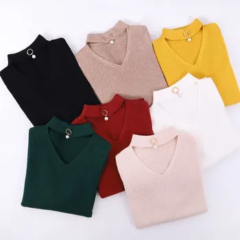 

V-Neck Autumn Winter Pullover and Sweater Women Knitted Long Sleeves Sweater Thick Warm Femme Jumper