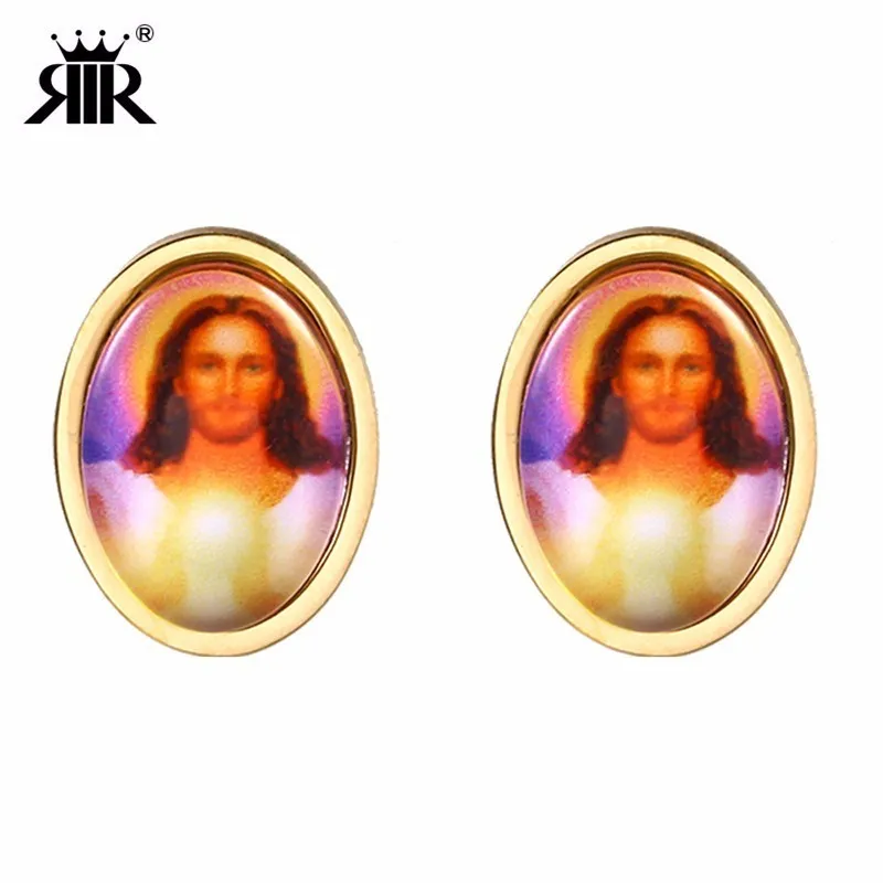 

RIR Stainless Steel Jesus Sincere Prayer Stud Earrings Religious Art Blessing Christian Jewellery Stud Earrings