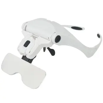 

Head Mount Magnifier Eyeglasses - 2 Illuminated Led Light Professional Jeweler'S Loupe Bracket Interchangeable Headband And 5