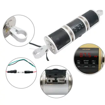 

Motorcycle Handlebar Bluetooth Audio Sound System FM Radio Speaker Silver Support USB Drive in mp3 format