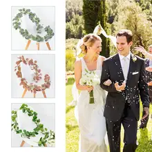 Искусственный Зеленый эвкалипт виноградные листья эвкалипт ротанг, искусственные завод цветок плюща лист круг стены Свадебные украшения