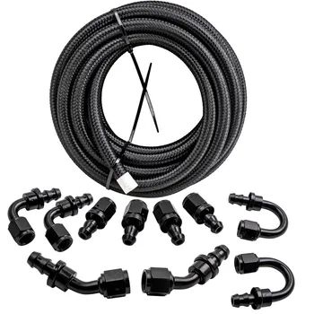 

AN6 6M 20Ft Stainless Steel Braided Oil Fuel Line+ Fitting Hose End Push Lock