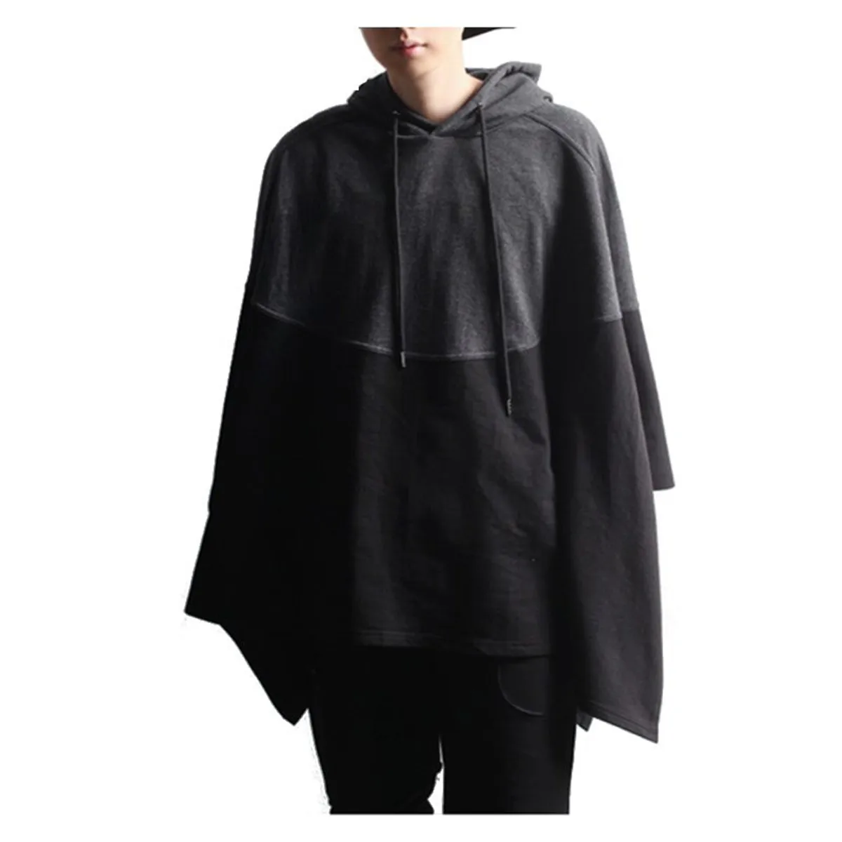 Punk Cloak Cape Mens Hoodies Splicing Poncho Coat Pullovers Male