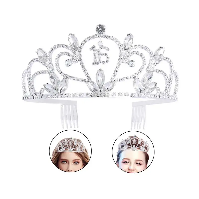 

2018 New Sweet 16 Birthday Crown Digital Hat Rhinestone Hair Accessories Bride Banquet Headband Birthday Tiara