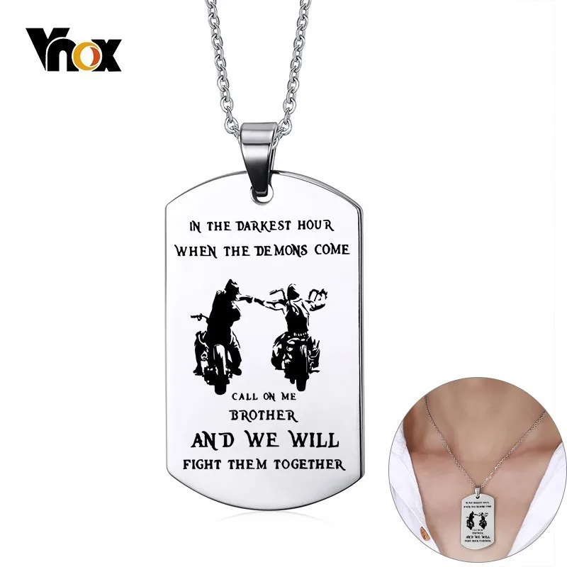 

Vnox Personalized Motorcycle Brothers Dog Tag IN THE DARKEST HOUR 316L Stainless Steel Pendants Never Fade Men Necklaces