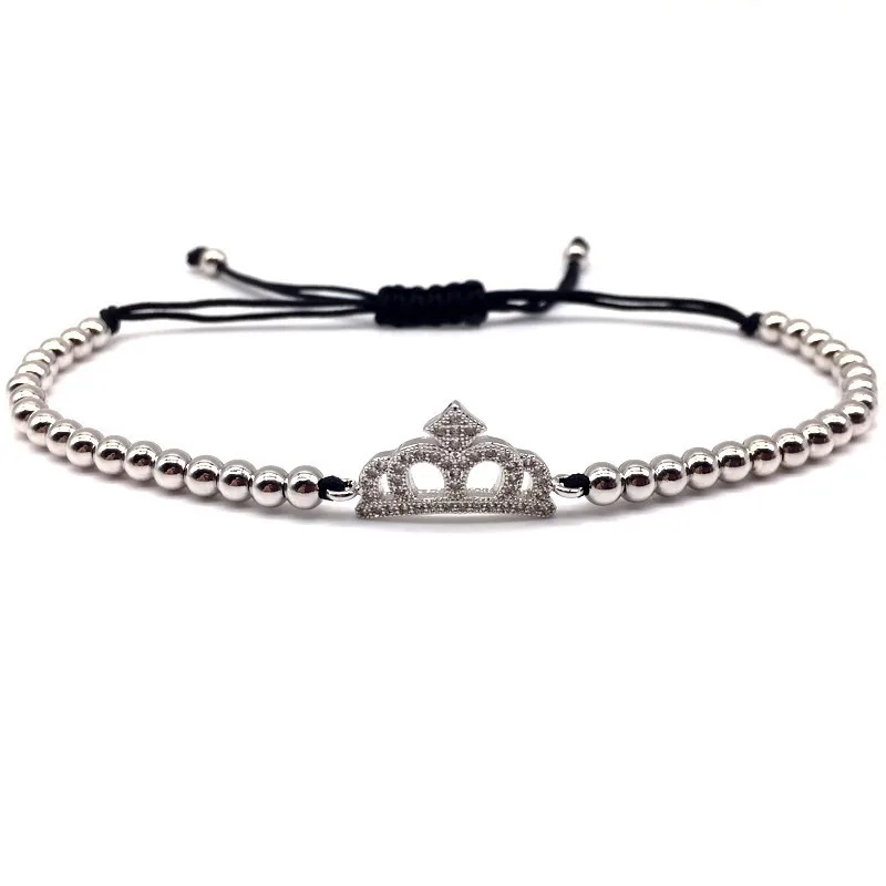 

2019 Silver Crown Women Bracelet 4mm Beads Braided Macrame Bracelets For Women Charm Bracelet New Fashion Jewelry Gift