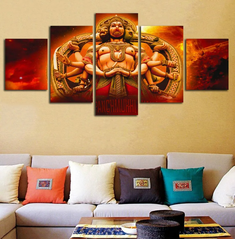 Shri Panchmukhi Hanuman 5 панелей Картина на холсте картина без рамки домашний декор