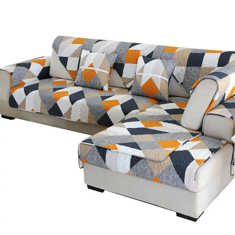 

Plaid Sofa Cover Non-slip Quilted Mixed Color Grid Sofa Mat Quilt Corner Sectional Towel Slipcover Seat Home Decoration