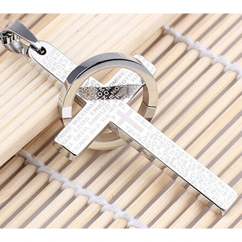 

Vintage Cross Pendant Necklace Men Women Stainless Steel Long Chain Necklace Ethnic Prayer Scripture Cross Pendant Retro Jewelry