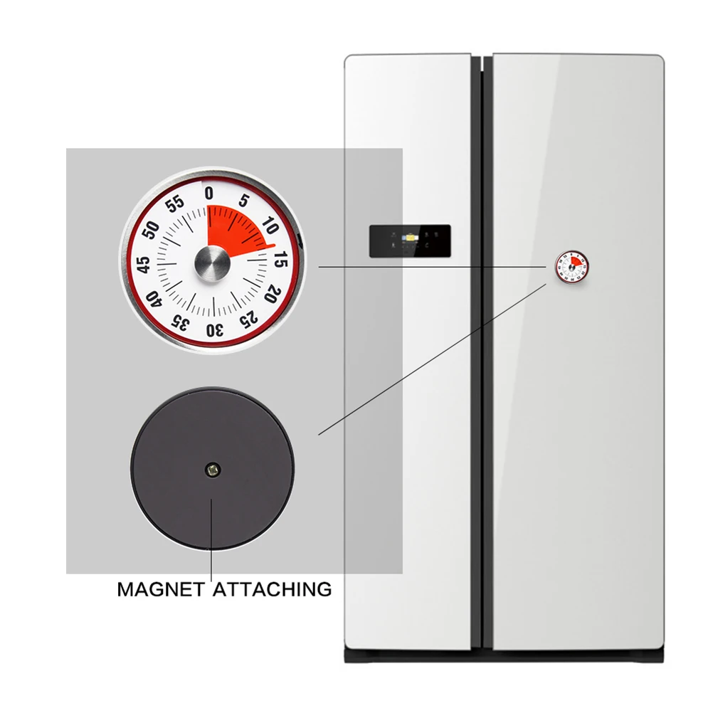 

Mechanical Kitchen Timer Magnet Round Shape 60 Minutes Stainless Steel Cooking Clock Alarm Kitchen Time Reminder