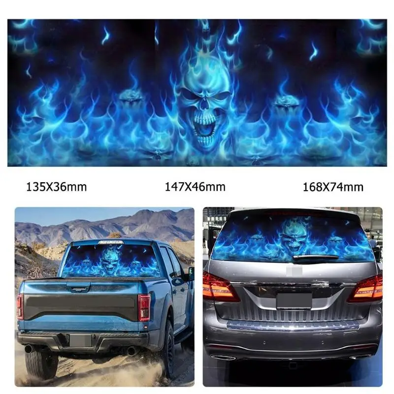 Flaming Skull Rear Window Graphic Decals Windshield Stickers for Car Truck 