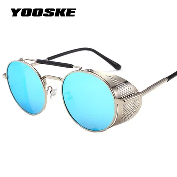 

YOOSKE Metal Steampunk Sunglasses Men Retro flip Round Frame Sun Glasses Women High Quality Vintage UV400 Eyewear Shades