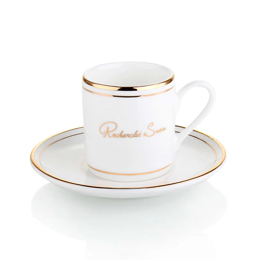 

Concise Trace Gold Or Silver Edge Bone China Coffee Cup & Saucer Sets Ceramic Whiteware Office Home Mini 60ml Espresso Mug Tazas