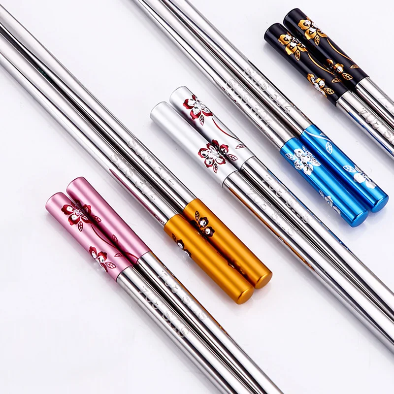 

S Flowers Diamond Chopsticks 304 Stainless Steel Chop stick 5 Colors Optional High Temperature Anti-scalding Tableware Kitchen
