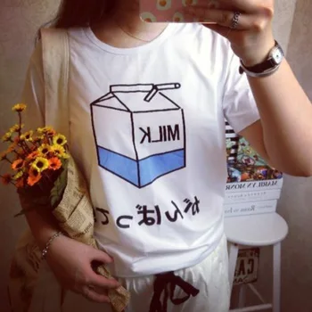

Harajuku Milk Carton Print T Shirt Women Short Sleeve O Neck Loose Tshirt 2019 Summer Women Tee Shirt Tops Camisetas Mujer