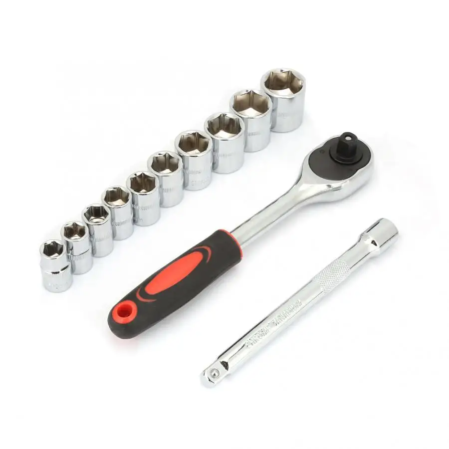 

12pcs 3/8" Ratchet Wrench Socket Set Quick Release CR-V Hand Repair Tool Kit Repair Tools Set
