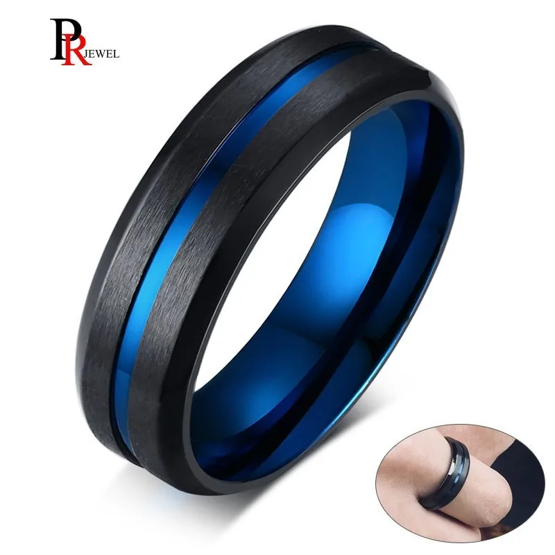 

Stylish Thin Blue Line Mens Ring Wedding Brands 6MM Stainless Steel Rings for Male Gifts Jewelry