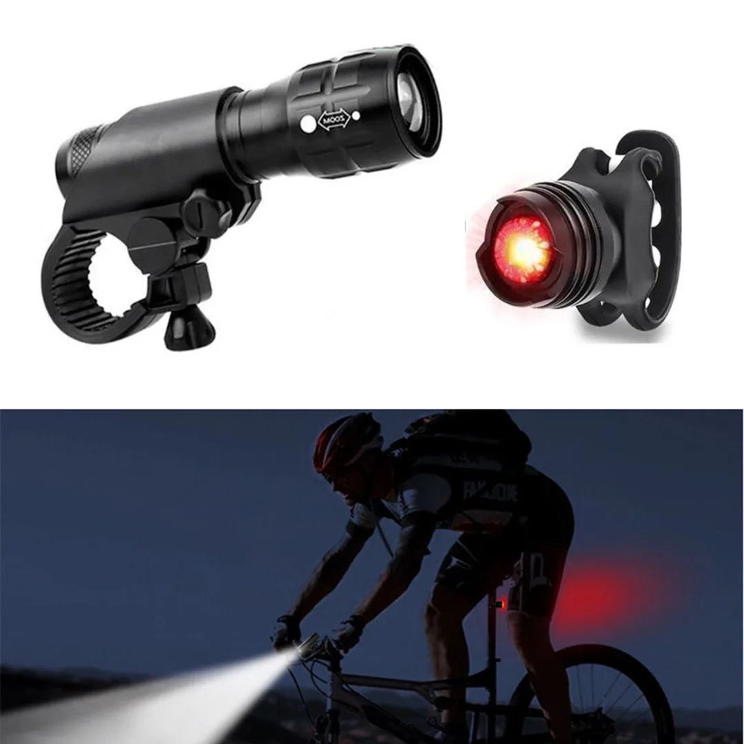 

New Bicycle Light Bike Bicycle Cycling LED Flashlight + Torch Bracket + Tail Light Lamp For Night Cycling Warning Safety Light