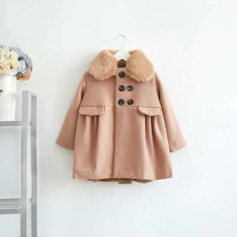 

2018 toddler wool coat for girls wool coat winter kids jacket fur collar new year cosutme girl outfit children's clothing