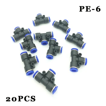 

Free shipping 20Pcs/lot PE-6 Pneumatic Fittings 6mm-6mm-6mm pneumatic quick pipe joint PU joint t-type tee joint.