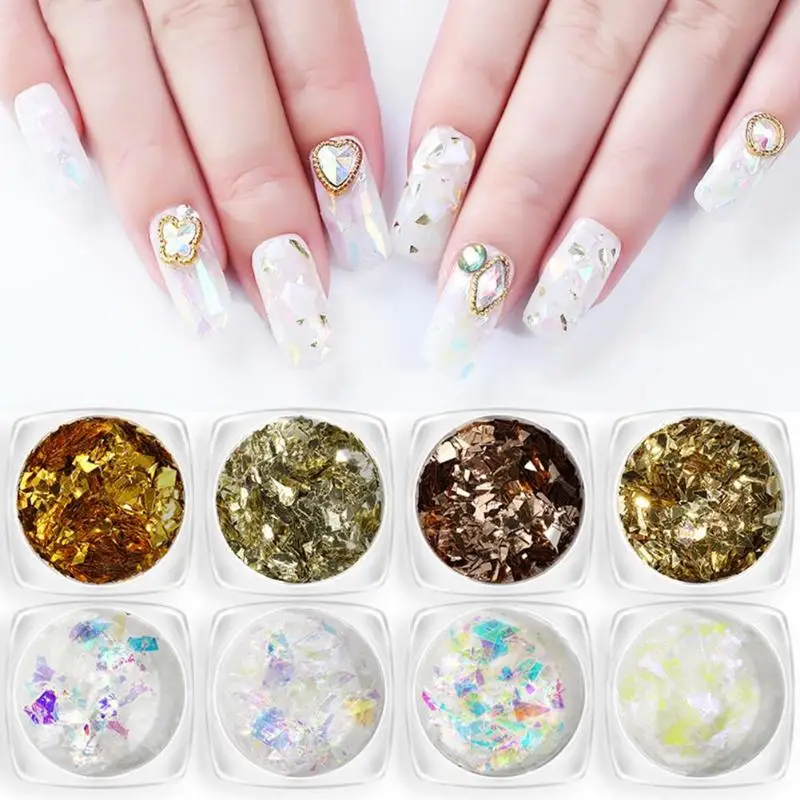 

6pcs/set Nail Art Glitter Flakes Irregular Tinfoil Gel Polish Nail Sequins Art Decorations Design For Nails Accessoires Tools