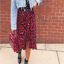 MISS M, винтажные длинные юбки с леопардовым принтом, Женская Осенняя юбка, высокая талия, асимметричная юбка с оборками, зимняя, нестандартная, повседневная, красная