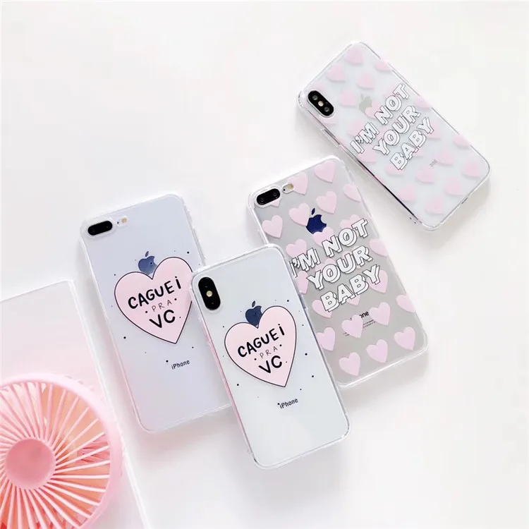 

Cute Pink Love Heart Soft TPU Phone Case For iphone 7 6 6s 8 Plus Soft Silk Fashion Clear Cases For iphone X Back Cover