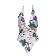 19027 сексуальный цельный купальник с принтом, висячий стиль шеи, высокая талия, купальник, европейский и американский Летний сексуальный бикини