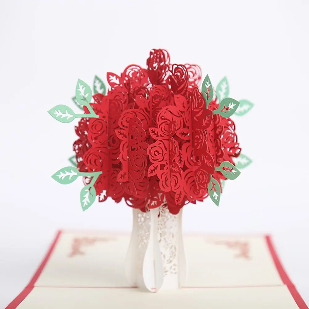  Big Rose 3D Pop UP Greeting Cards Fantastic Flower Handmade Gift Card For Valentine's Day Birthday  - 32977475921