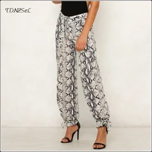 Casual Women Snake Print Loose Lantern Pants Lace Up Leggings Drawstring High Waist Harem Trousers Hippie Comfy Streetwear 2019
