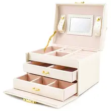 Коробка для ювелирных изделий, для сережек, колец, органайзер для хранения ювелирных изделий и косметики, косметичка с 2 ящиками, 3 слоя