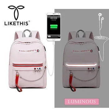

LIKETHIS 2019 External USB Charge Backpack Travel Mochila Escolar Casual Girls Laptop School Bags Women Backpack For Teens Bolsa