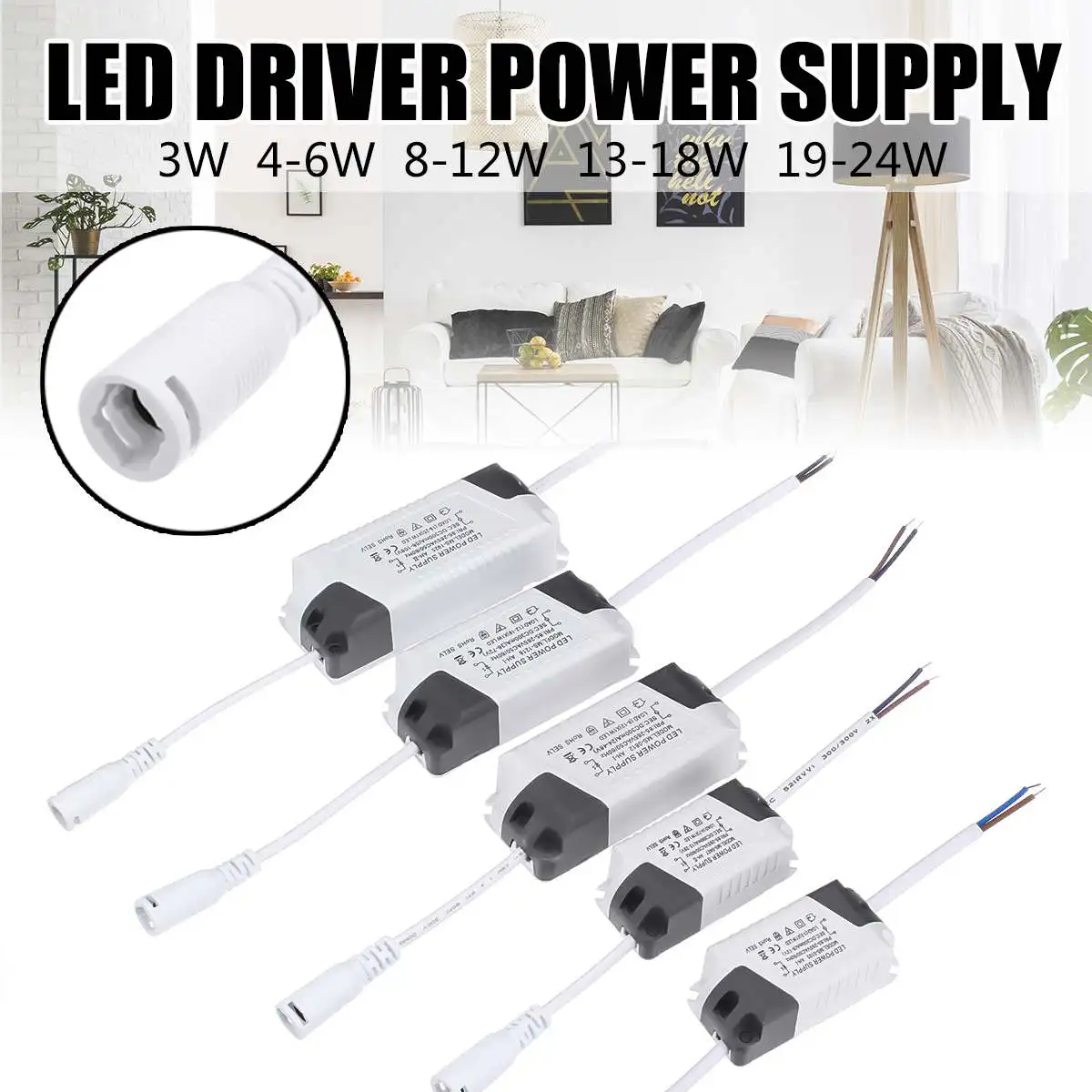 

LED Driver 300mA 85-265V Light Transformer Constant Current Power Supply for 3/4-7/8-12/13-18/19-24W LED Lamp Lights Strip