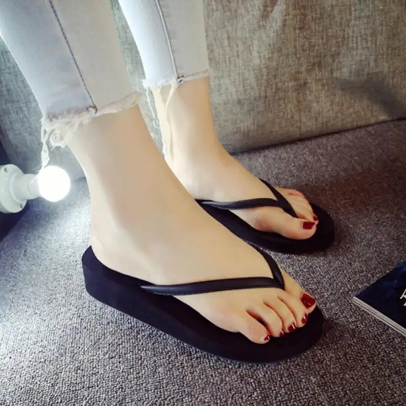 Women Slippers Fashion Wedges High Heels Trifle Flip  Flops 