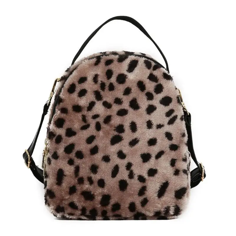 

Plush Leopard Print Mini Shoulder Handbags for Women Girls Schoolbags for Teenager Travel Backpacks Bags 2019 Hot Selling