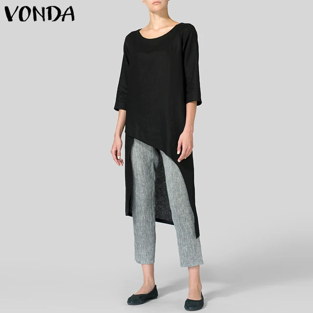 VONDA Brand 2019 Women Sexy O Neck 3/4 Sleeve Casual Solid Blouses