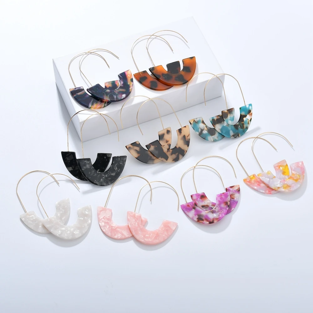 

Fashion Korean Statement Gold Long Leopard Print Acrylic Round Drop Earrings For Women Geometric Dangles Earring Jewelry
