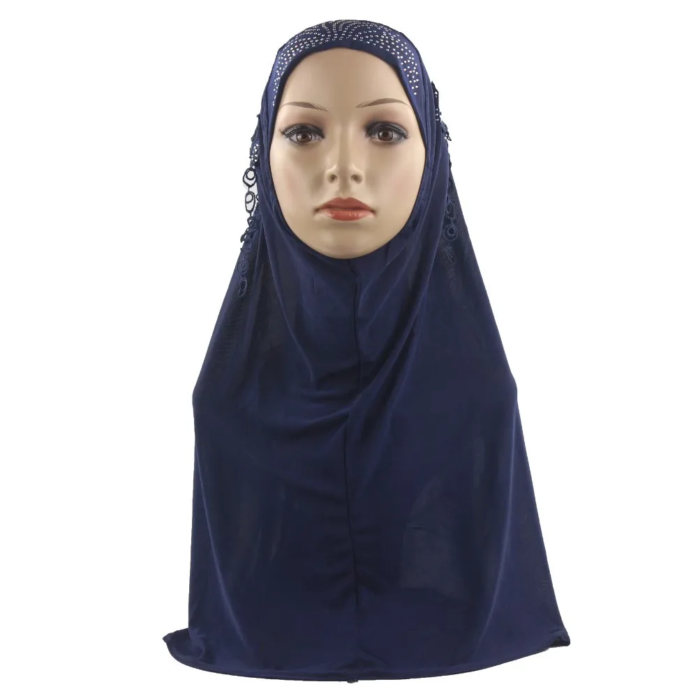 Мусульманский женский хиджаб для девочки, исламский шарф, Женский цельный головной убор Amira с красивым бриллиантом и кисточками
