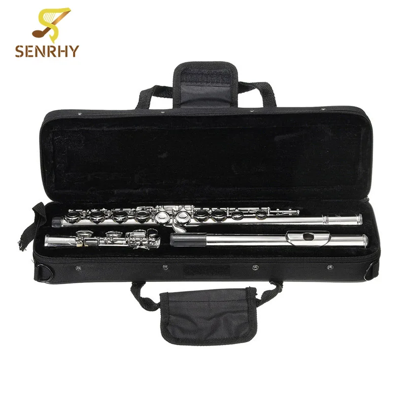 

SENRHY Silver Cupronickel Nickel Plated 16 Hole C Key Flute Kit with Case Cover Parts For Musical Instrument Beginners