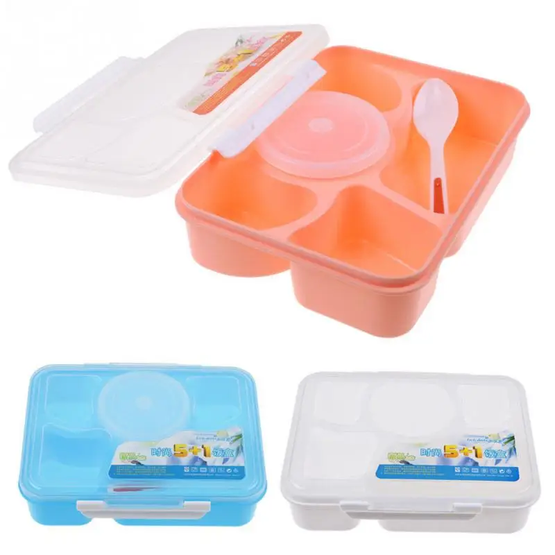 

Portable Lunch Box Microwave 5 Compartments With Soup Bowl Spoon Bento Box Food Container Storage Box