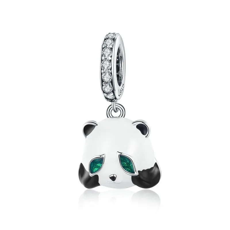 

New Arrival 925 Sterling Silver Chinese Panda Animal White Enamel Charms fit Women Bracelets Bangles DIY Making SCC1096
