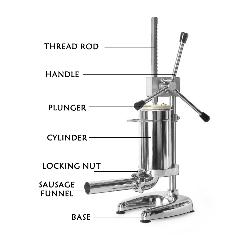 ITOP 2L Sausage Stuffer Stainless Steel Meat Filling Machine Kitchen Food Processors Manual Sausage Filler With 4 Size Funnels